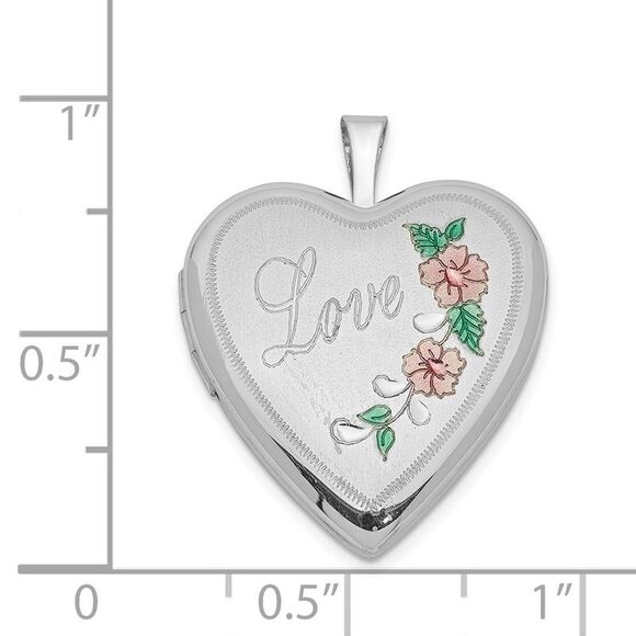 Sterling Silver and Enamel 20mm Love Floral Heart Locket - Picture 5 of 6